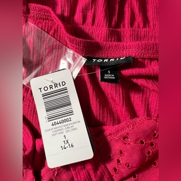 Torrid Texture Knit Woven Eyelet‎ Square Neck Swing Tank top pink size 1X - Picture 6 of 9
